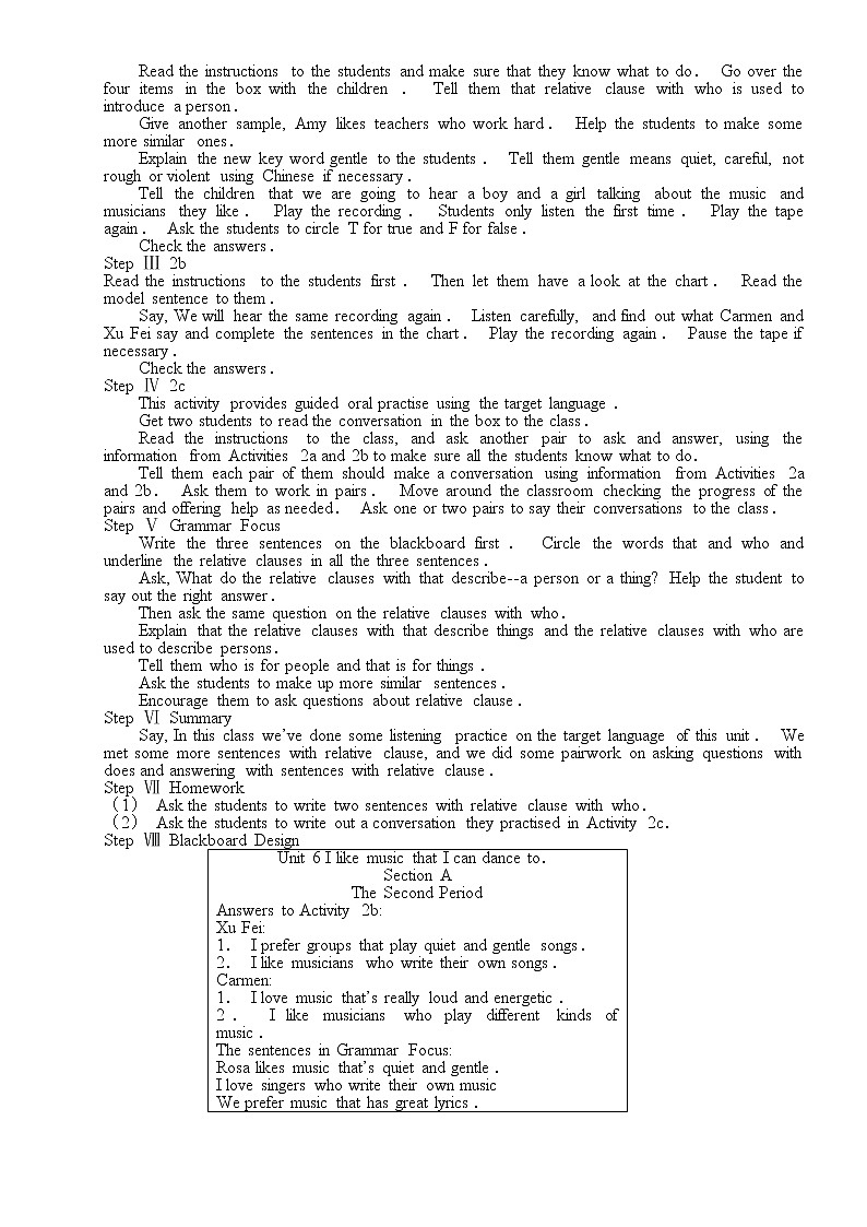 九年级英语Unit6 I like music that I can dance to教案1 上学期03