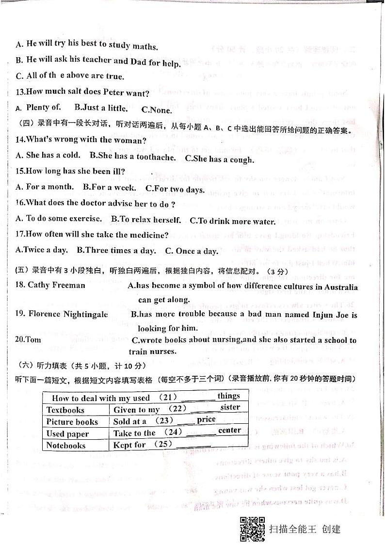 山东省德州市庆云县2020-2021学年九年级1月英语期末试题（扫描版，无答案）第2页