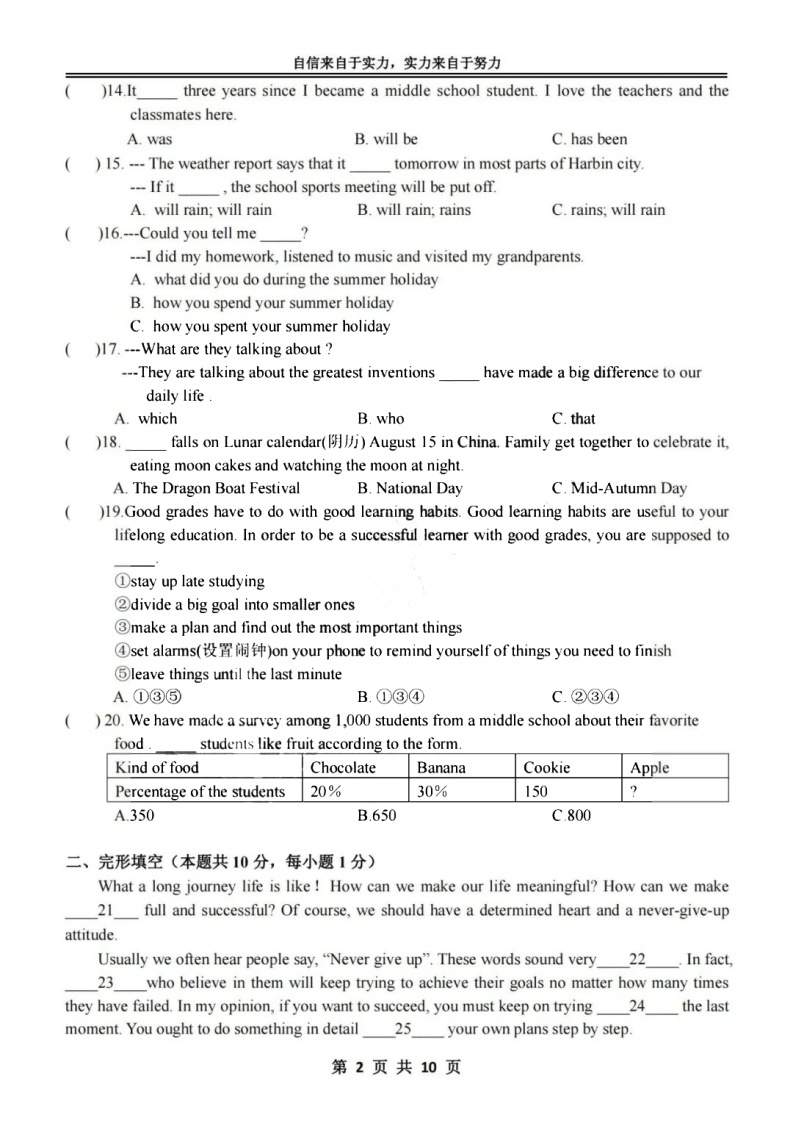 黑龙江省哈尔滨市萧红中学2021-2022学年度（上）初四年级期中考试英语试卷（图片版无答案）02