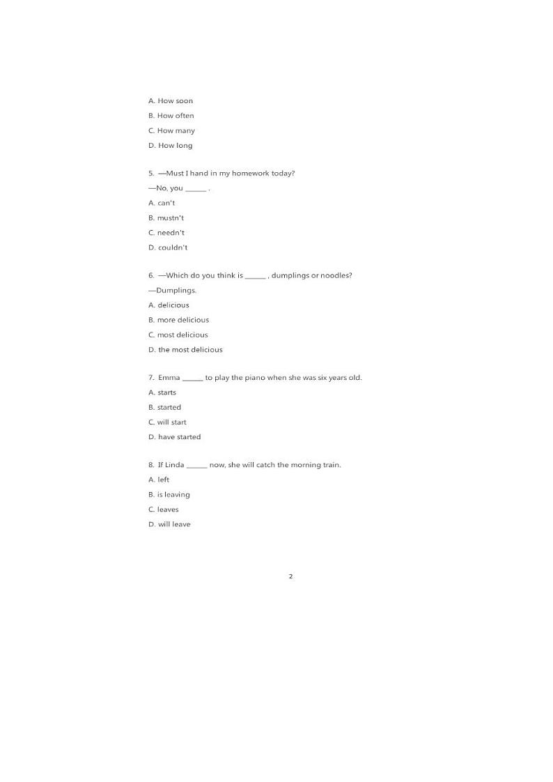 2020年北京市石景山区初三一模英语试卷及答案02