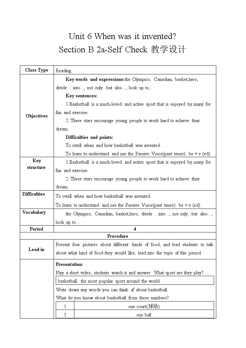 Section B 2a-Self Check教学设计(全英文版)第1页