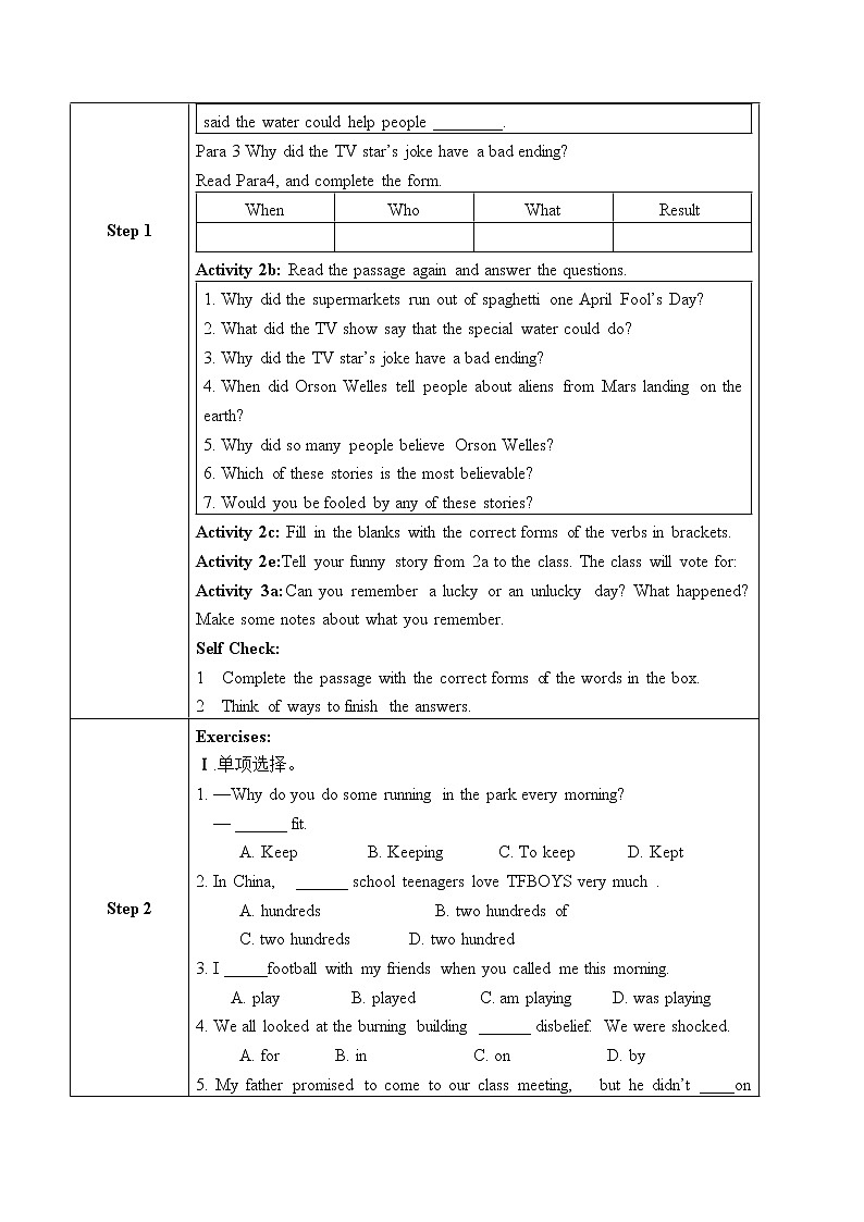 Section B 2a-Self Check教学设计(全英文版)第2页