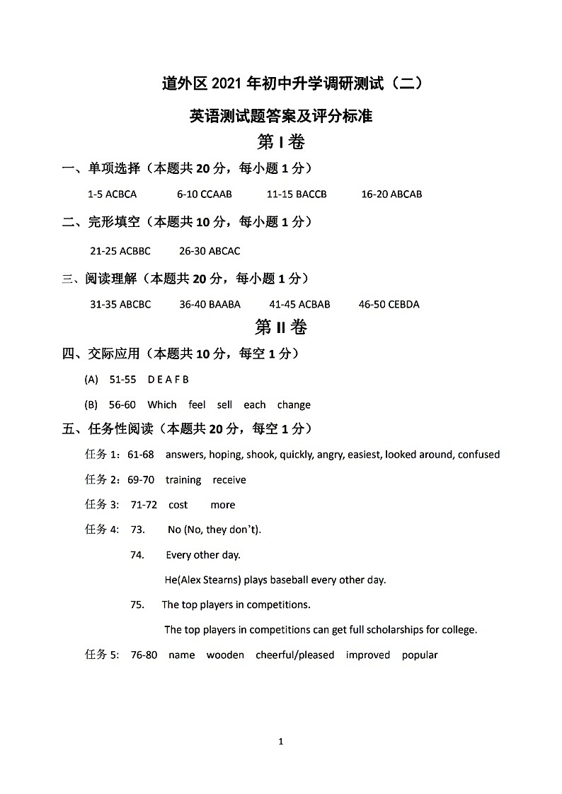 黑龙江省哈尔滨市道外区2021年中考二模英语试卷 答案（pdf版）01