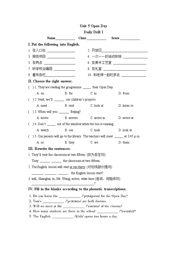 6A  Unit 5 每日一练01
