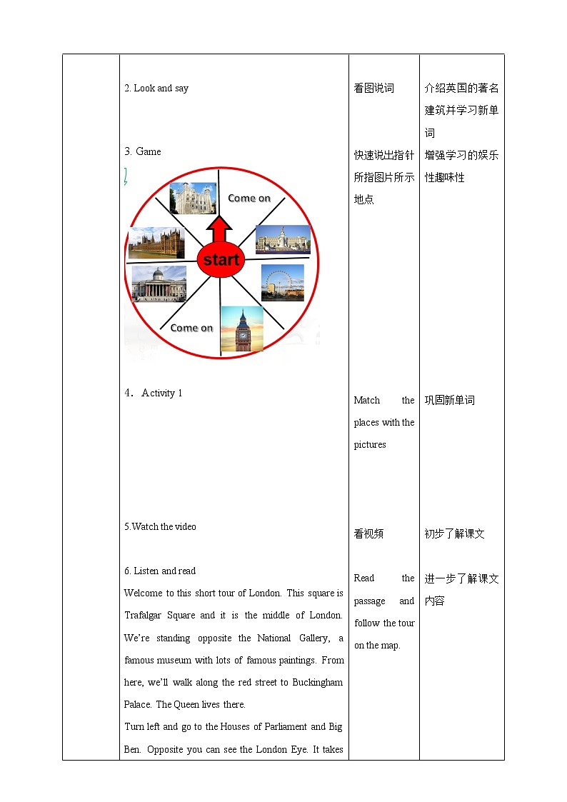 外研版七下 Module 6 Unit 2 The London eye is on your right教案 (1)第2页