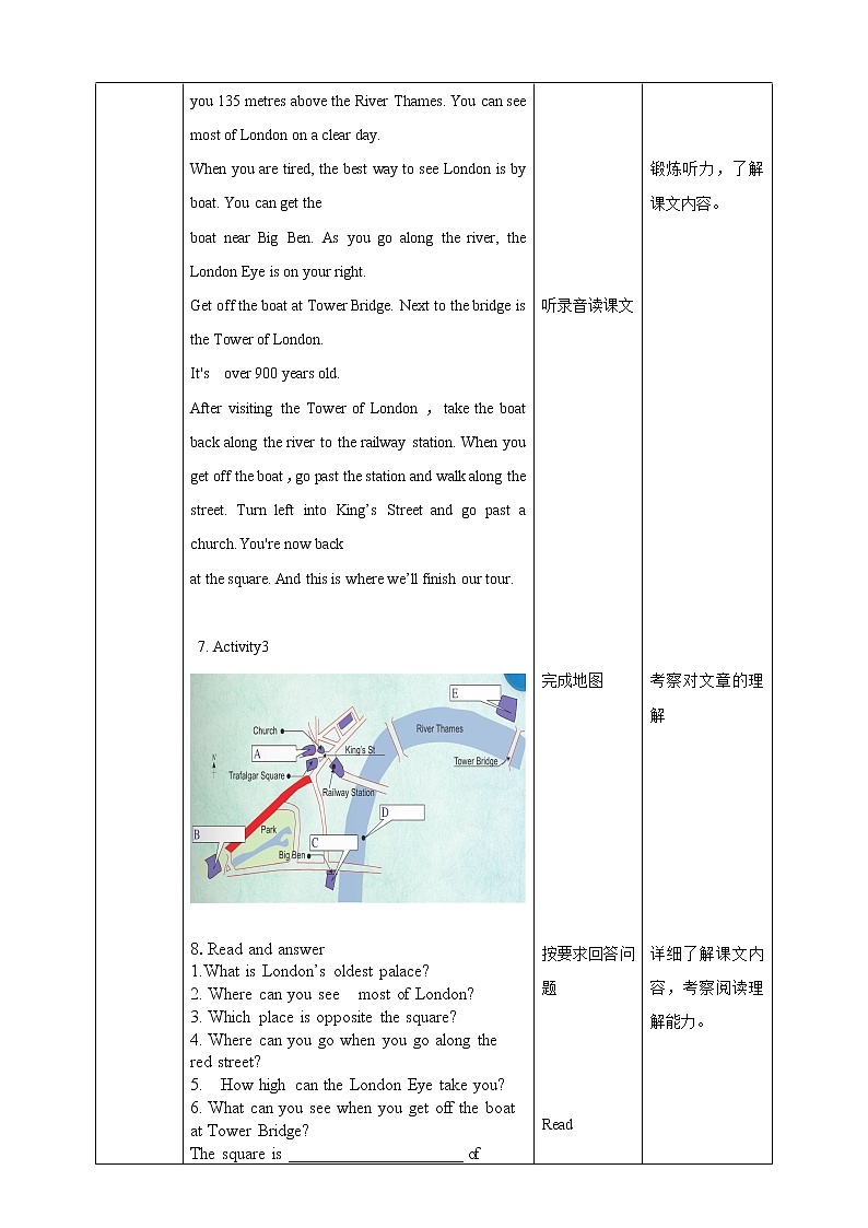 外研版七下 Module 6 Unit 2 The London eye is on your right教案 (1)第3页