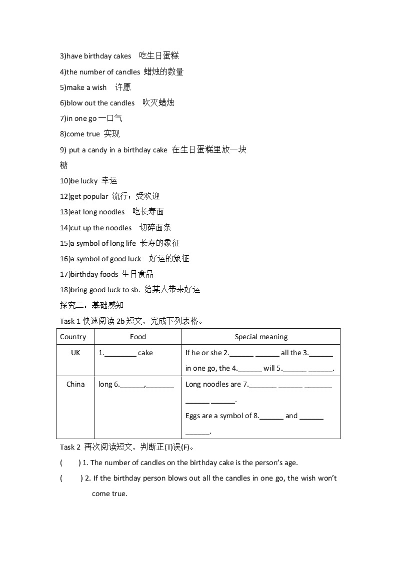 初中英语人教新目标七年级下导学案 Unit 10 I'd like some noodles Section B2 2a-Self Check03