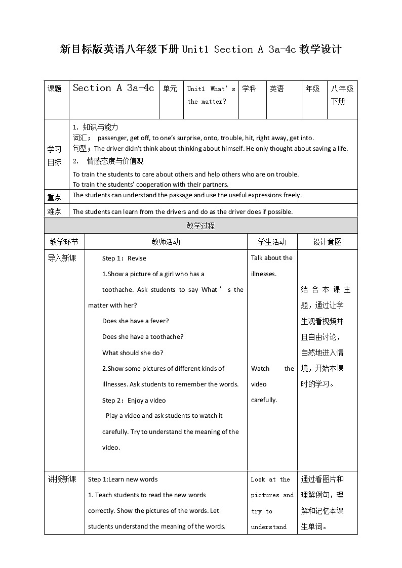 Unit1 What's the matter Section A 3a-4c (课件+同步练习+教案设计+素材）01