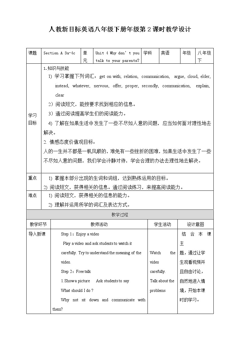 Unit 4 Why don't you talk to your parents Section A 3a-3c (课件+同步练习+教案设计+素材）01