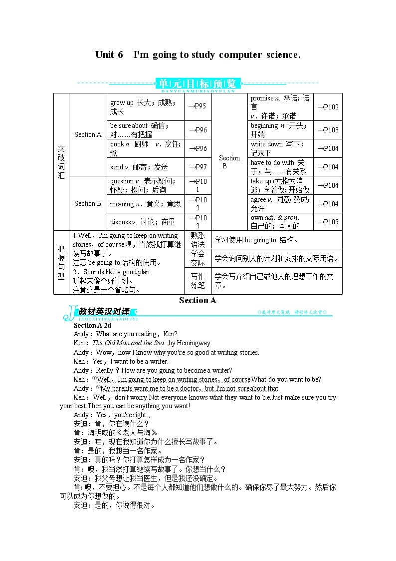 八年级英语人教版上册例题与讲解：Unit6Imgoingtostudycomputerscience.SectionA01