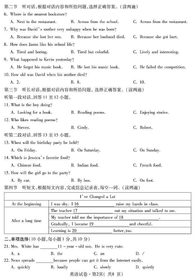 青海省西宁市2021年初中学考调研测试二（中考二模）英语试题及答案（PDF）02