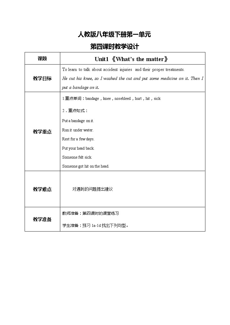 Unit1 What's the matter.SectionB(1a-1d)课件+教案+练习01
