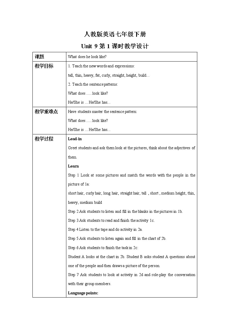 Unit9 What does he look like (第1课时) 课件（送教案练习）01