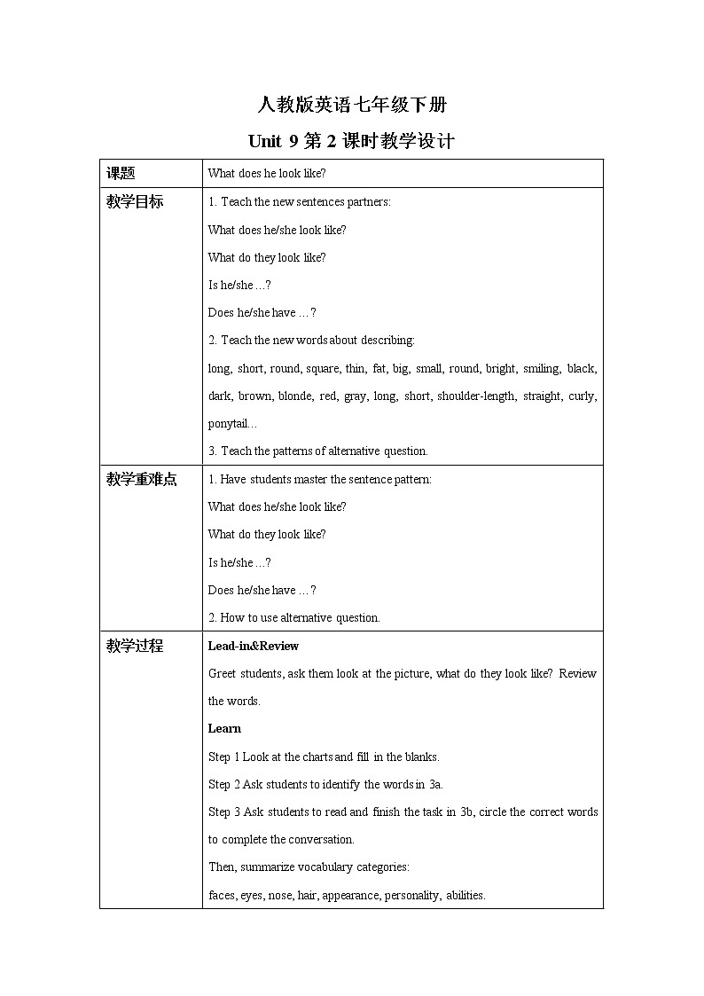 Unit9 What does he look like (第2课时) 课件（送教案练习）01
