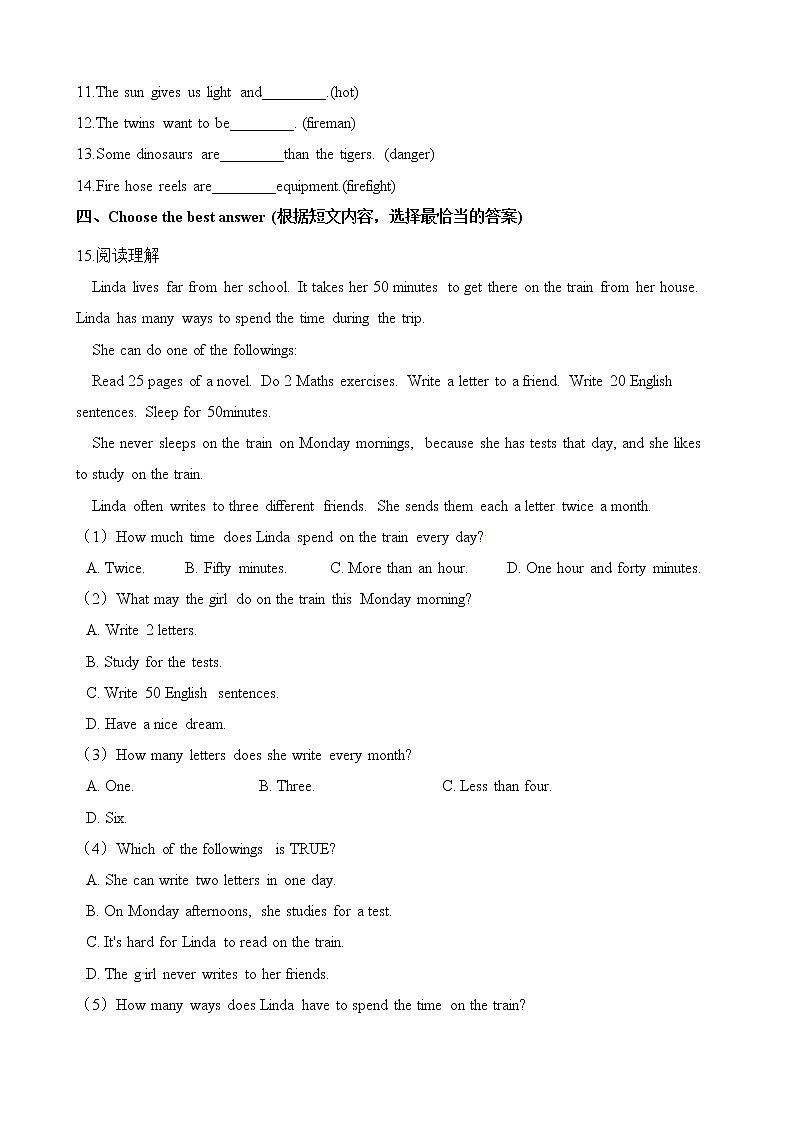 六年级下册英语一课一练-Module 3 Unit 11 Controlling fire同步练习2 牛津上海版（一起）（含解析）03