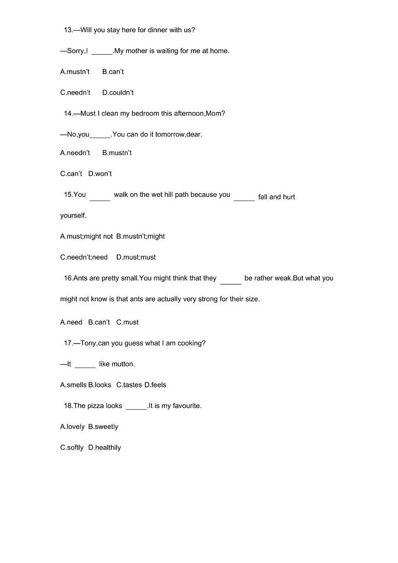 2022-中考英语复习测试语法过关专题09：系动词和情态动词（含答案）第3页