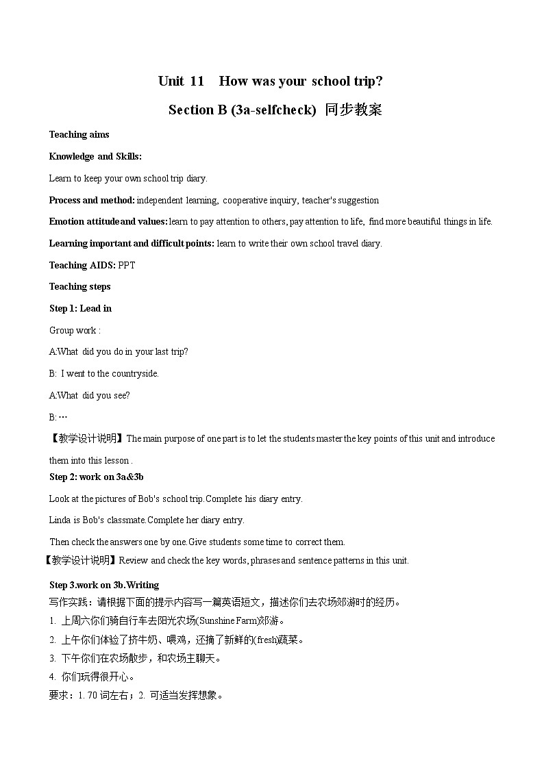 Unit 11 Section B (3a-self-check)教案 初中英语人教版七年级下册（2022年）第1页