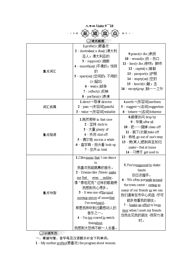 人教版英语九年级Units 9～10学案第1页