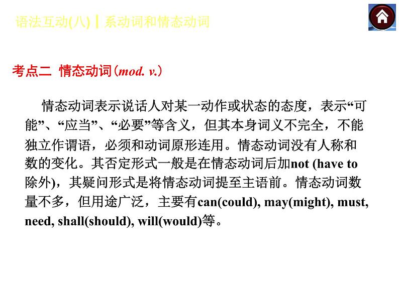 【中考复习方案】（人教版）九年级英语复习课件：语法互动八　系动词和情态动词（共13张PPT）第4页