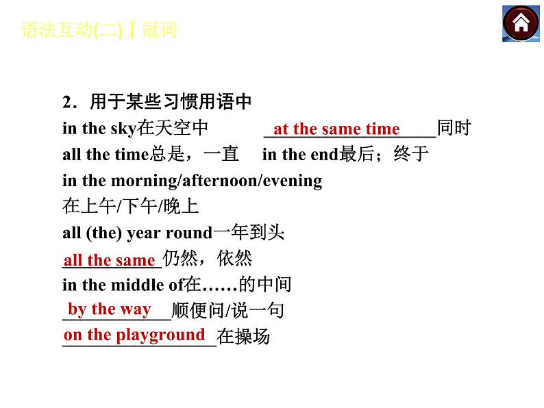 【中考复习方案】（人教版）九年级英语复习课件：语法互动二　冠词（共19张PPT）第6页