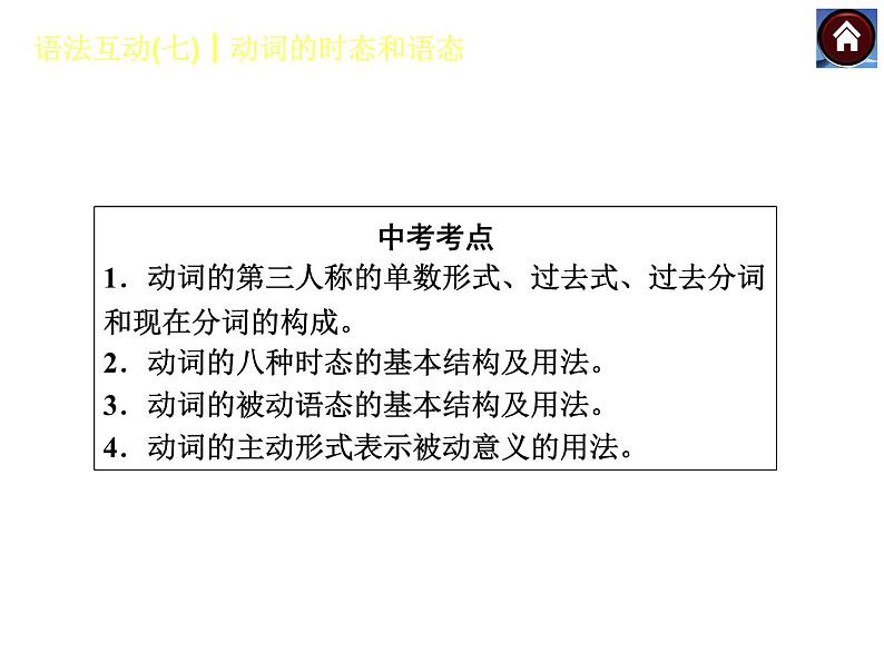 【中考复习方案】（人教版）九年级英语复习课件：语法互动七　动词的时态和语态（共42张PPT）第2页