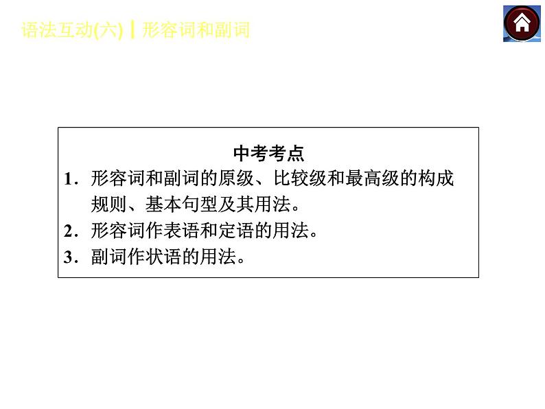 【中考复习方案】（人教版）九年级英语复习课件：语法互动六　形容词和副词（共22张PPT）02