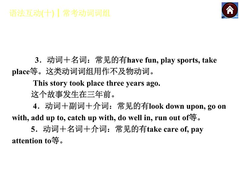 【中考复习方案】（人教版）九年级英语复习课件：语法互动十　常考动词词组（共14张PPT）第4页