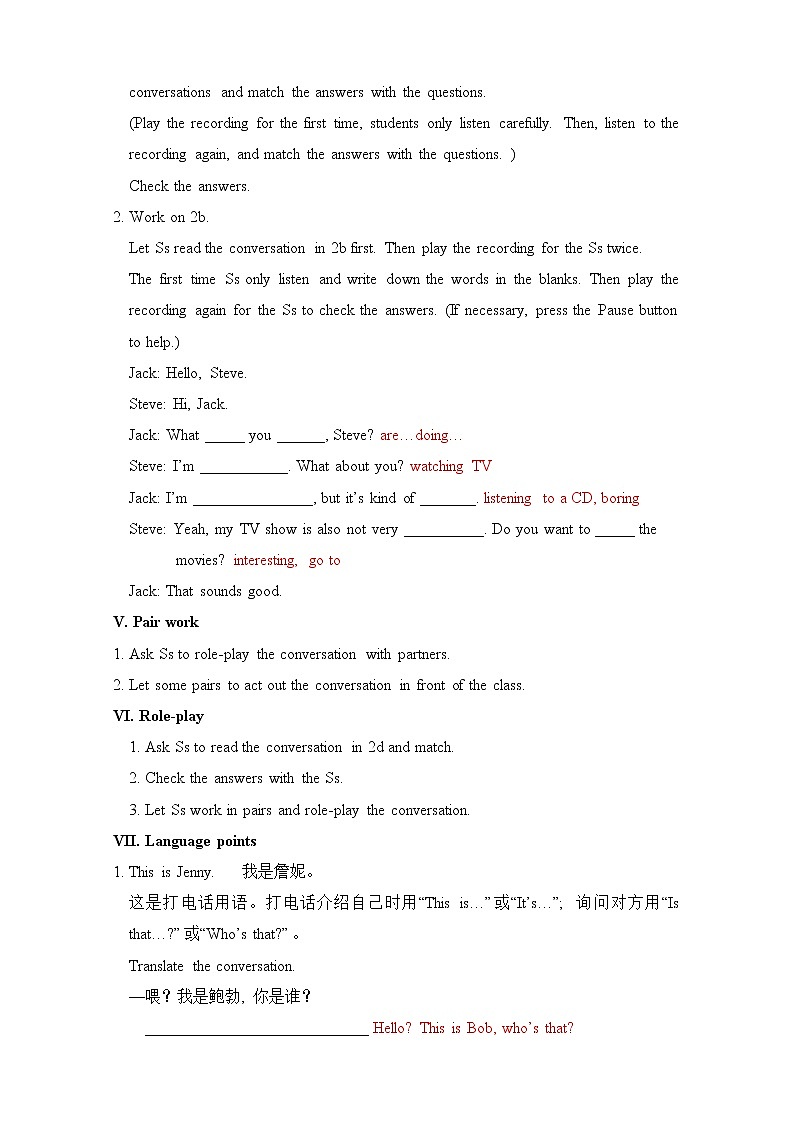 Unit 6 I 'm watching TV Section A (1a-1c)教案第3页