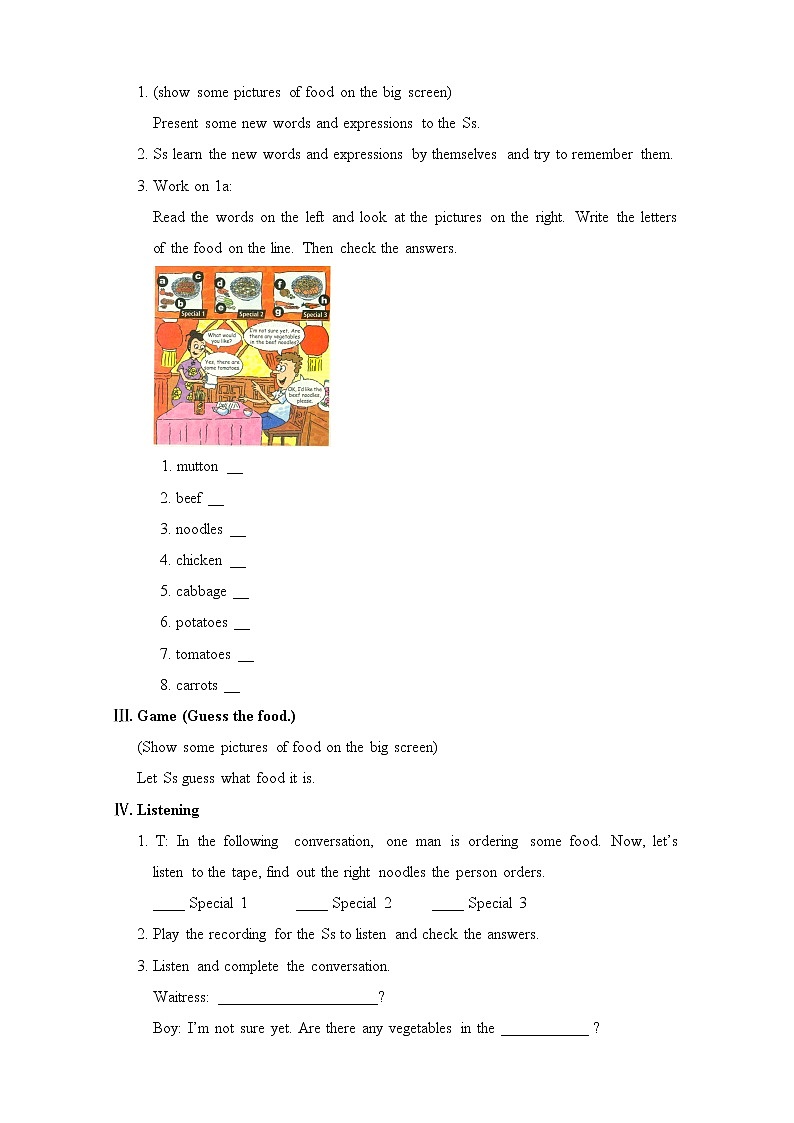 Unit 10 I'd like some noodles. Section A (1a-1c)（课件+教案+练习+学案）02