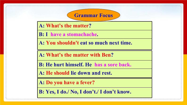 Unit 1 What’s the matter_Period 3(Section A Grammar-4c)（课件+教案+练习+学案）07