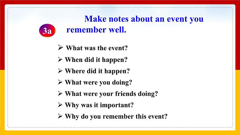 Unit 5 What were you doing when the rainstorm came？Period 5（Section B 3a-Self check）（课件+教案+练习+学案）08