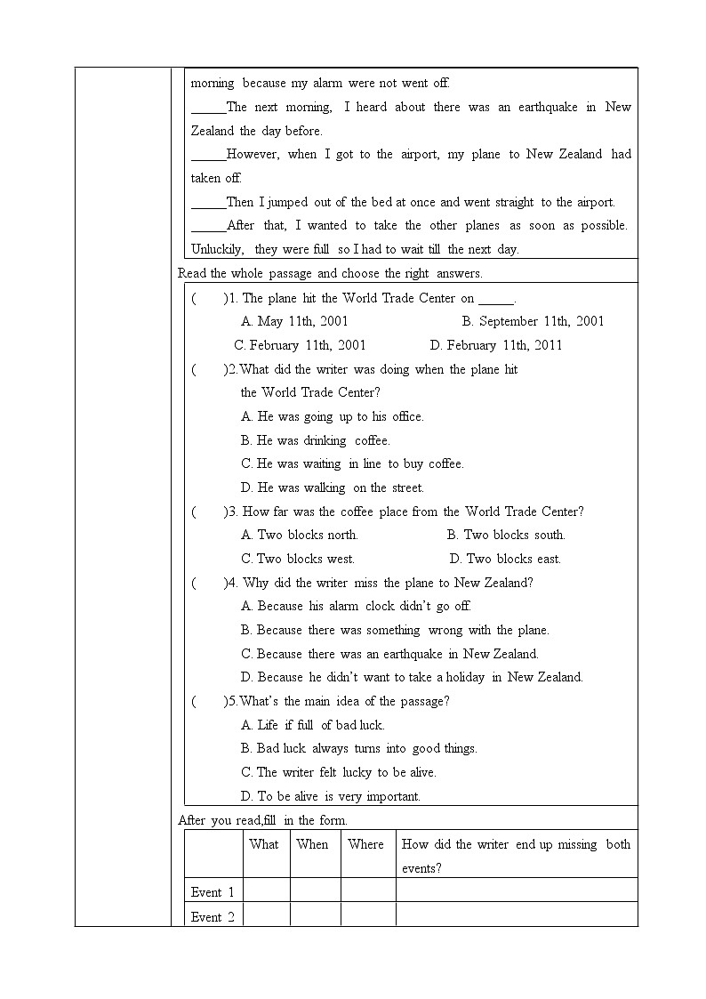 Unit 12 Life is full of unexpected. Section A 3a-4c 课件+教案+练习+学案02