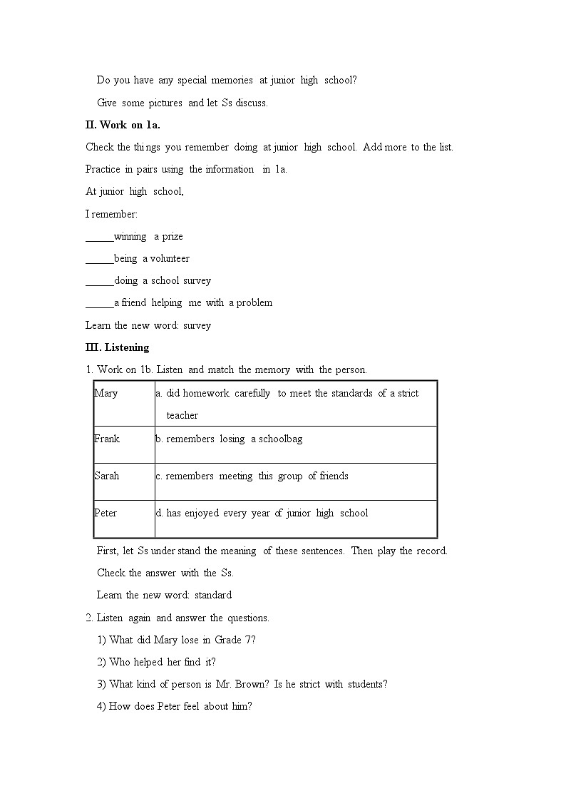Unit 14 I remember meeting all of you in Grade 7 Section A 1（课件+教案+练习+学案）02
