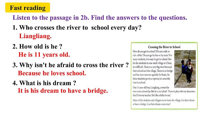 人教新目标七年级英语下册--Unit3 How do you get to school ？SectionB 2a-2d阅读课件+音视频06