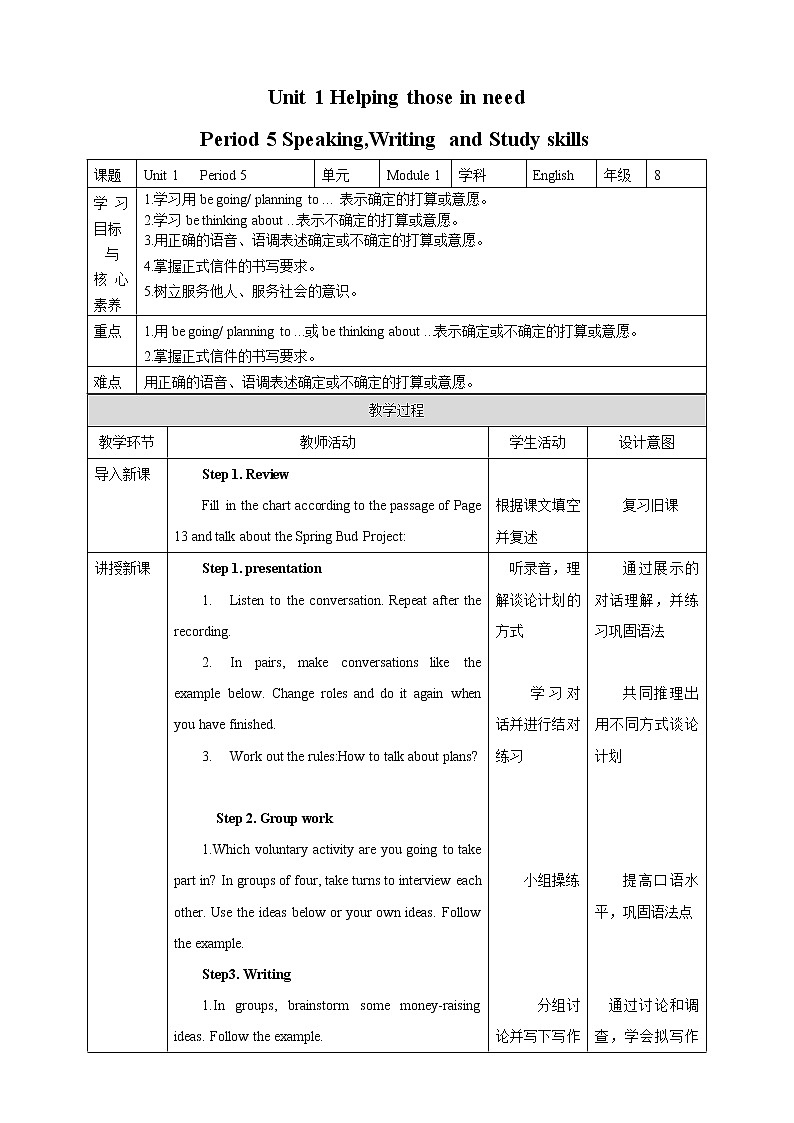 Unit 1 Helping those in need Period 5 Speaking,Writing and Study skills课件PPT01