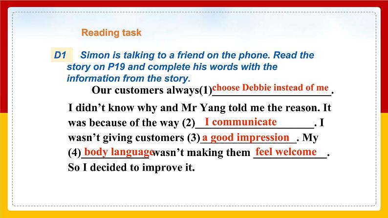 Unit 2 Body language Period 2 Reading II & listening课件PPT08