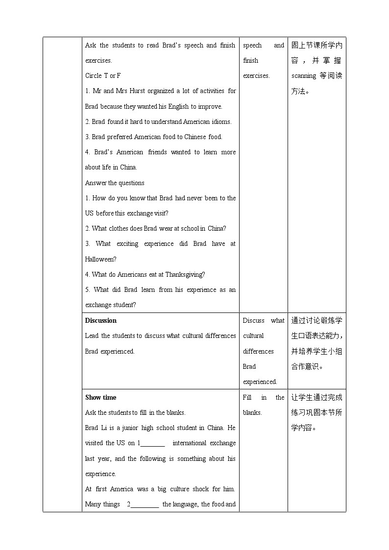 Unit 2 Culture shock Period 2 Reading II & Listening 教案第2页