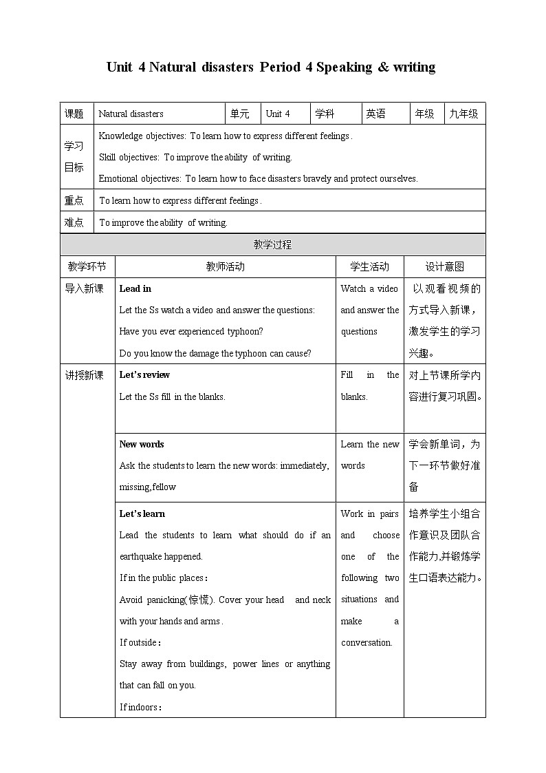 Unit 4 Natural disasters Period 4 Speaking & writing课件PPT01