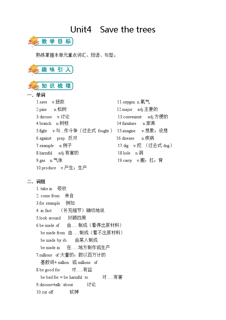 广东省广州市沪教牛津版七年级下册英语 Unit 4 第1讲 -- 词汇篇（教师版）学案01