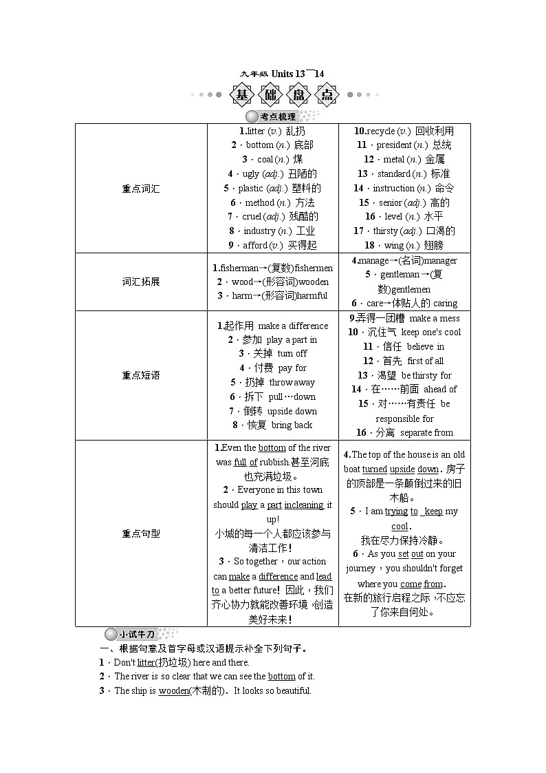 人教版英语九年级Units 13～14学案第1页
