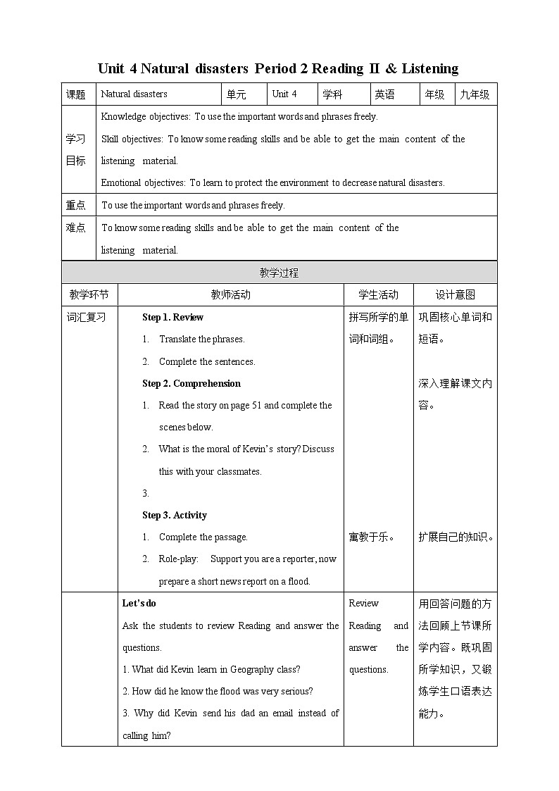 Unit 4 Natural disasters Period 2 Reading II & Listening课件PPT01
