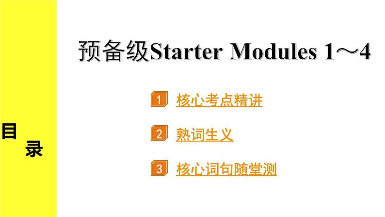 外研中考英语 01. 第一部分 预备级Starter Modules 1～4 PPT课件第1页