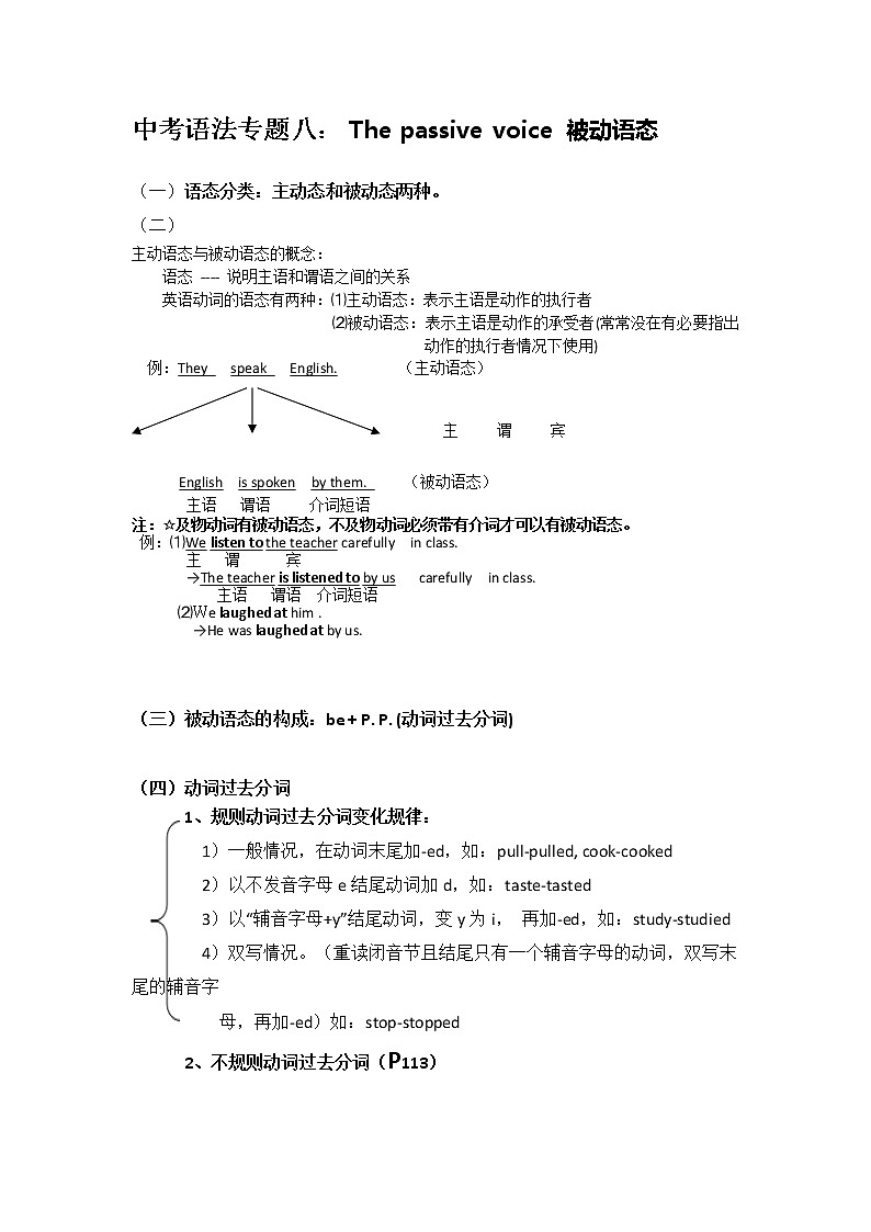 中考英语语法专题八： The passive voice 被动语态学案01