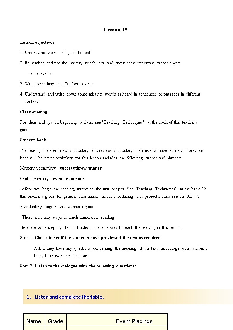 冀教版七年级下册英语 Lesson 39 教案01