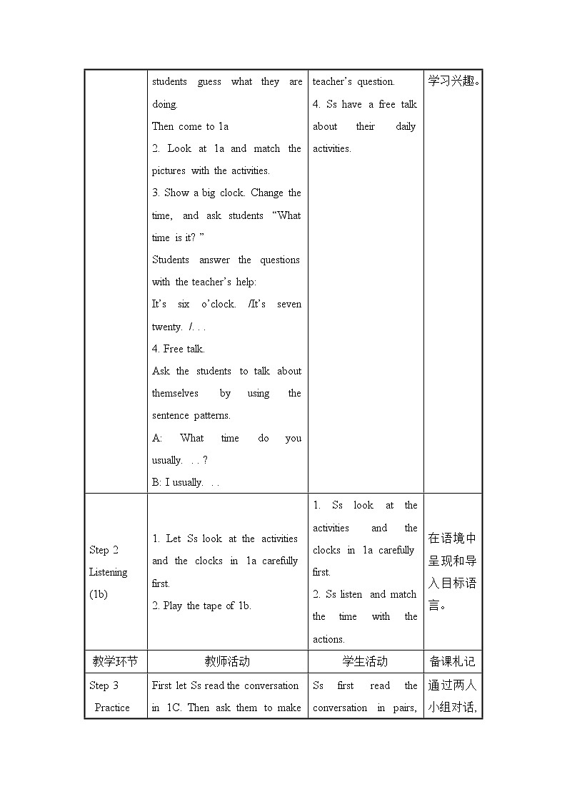人教初中英语七年级下册——Unit 2 Section A(1a---2d)教案02