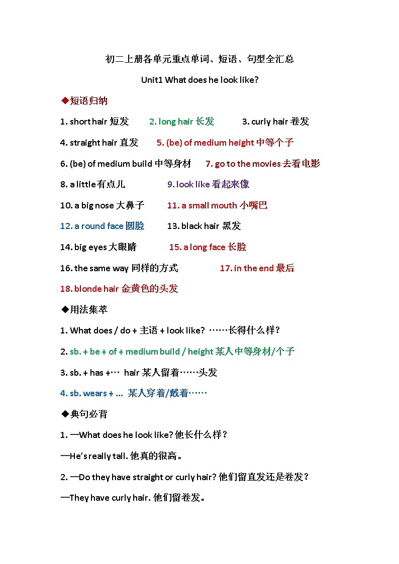 鲁教五四版七年级上册全册英语期末复习 试卷01