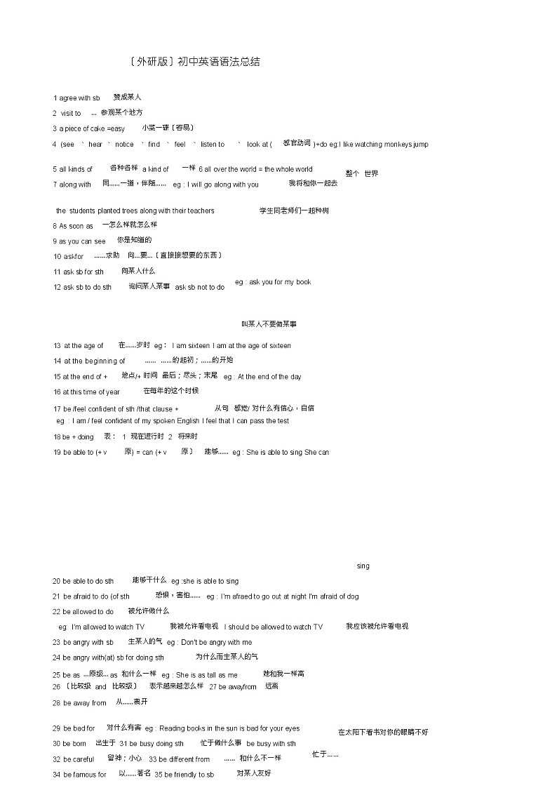 (外研版)初中英语语法总结第1页