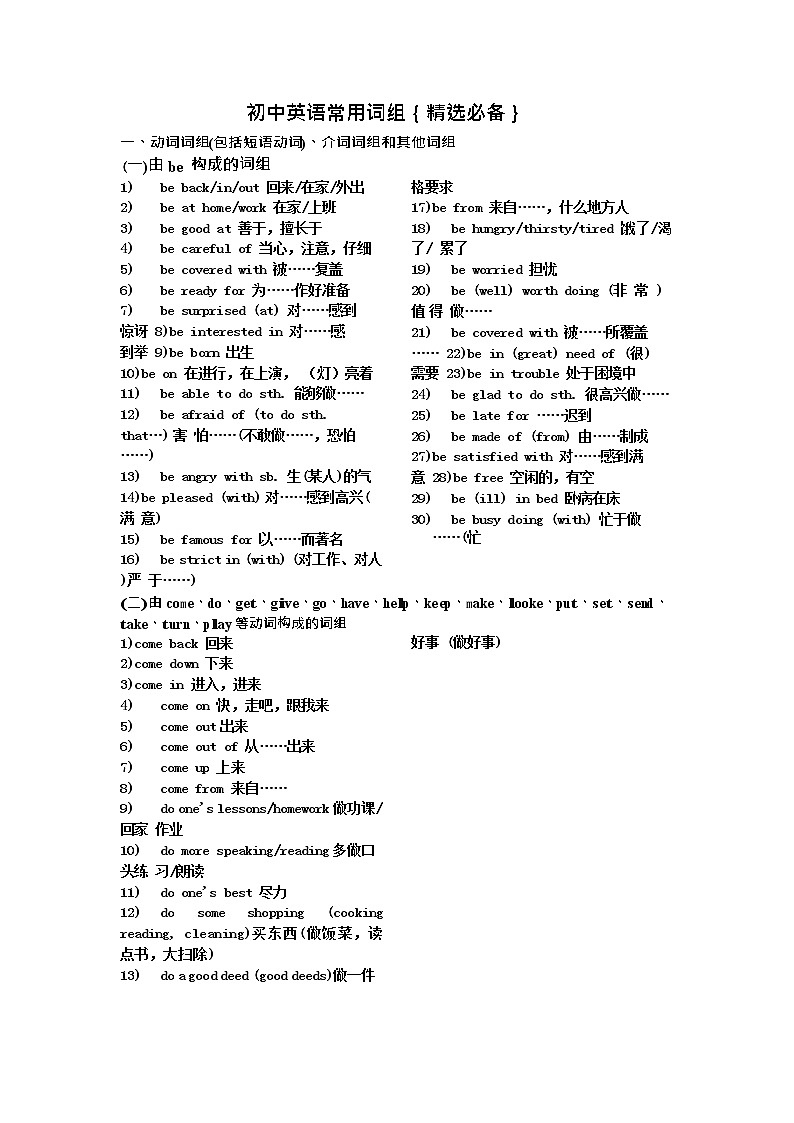 初中英语重点短语_语法_句型复习大全第1页