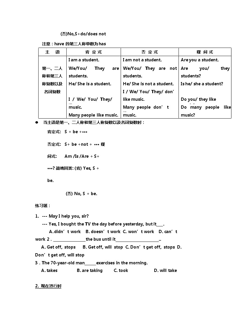 初中英语时态总结1第2页