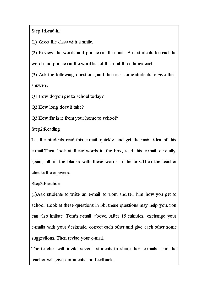 人教版七年级下英语教案  Unit3 Period6 Section B (3a-Self Check )02